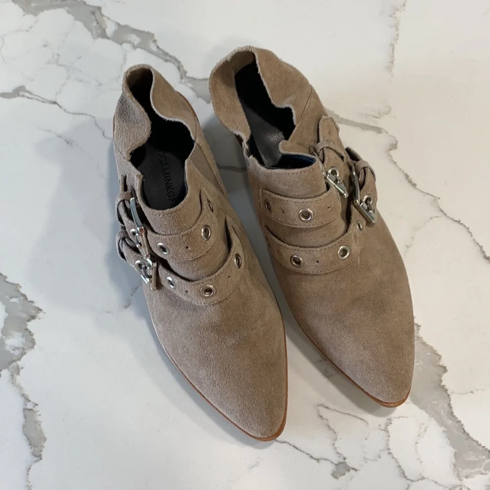 Rebecca Minkoff Tan Suede Buckled Low Booties 7